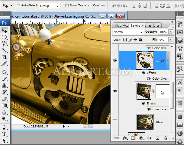 steampunk golden car digital illustration